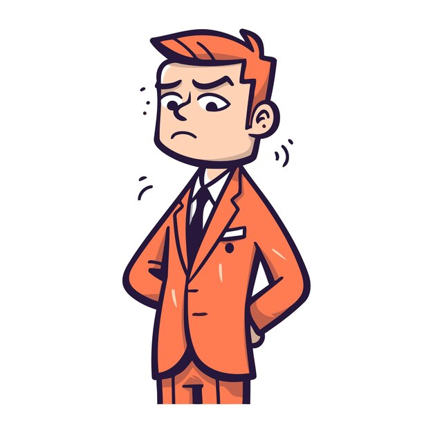 Vector sad business man cartoon character vector illustration in thin line style