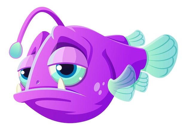 Pesce pescatore colorato cartone animato triste per il gioco di illustrazione di stampa clipart vettoriali