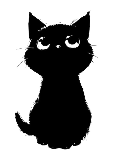 Vector sad cat illustration in manga style cute cartoon cat