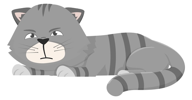 Sad cat laying funny emotional cartoon character