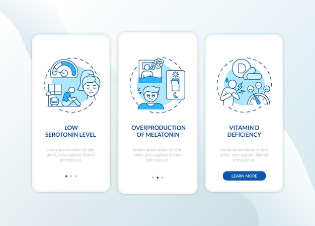 SAD causes onboarding mobile app page screen with concepts