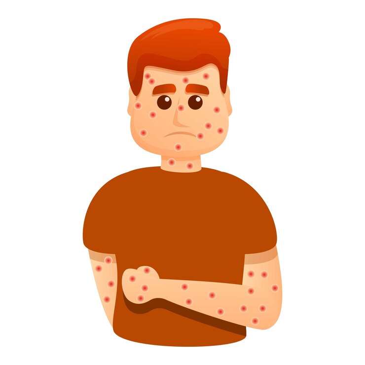 Vector sad chicken pox boy icon cartoon of sad chicken pox boy vector icon for web design isolated on white background