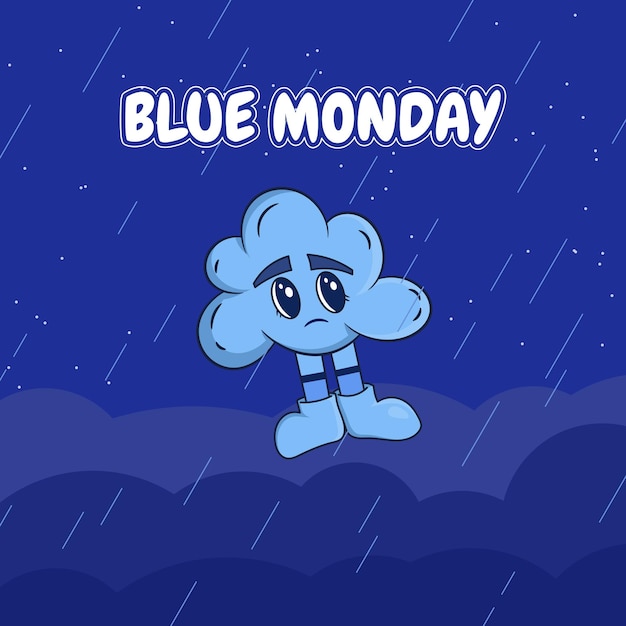 Sad cloud blue monday vector illustration