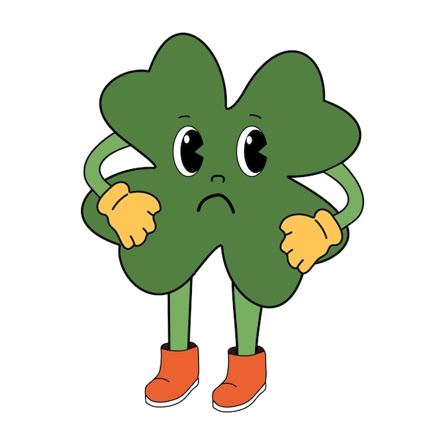 Sad clover in retro cartoon style