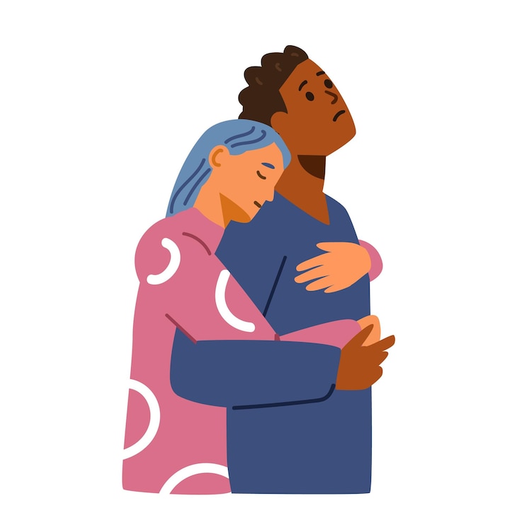 Vector 抱き合って抱き合う悲しい夫婦悲しみの中で抱き合って支え合う人々