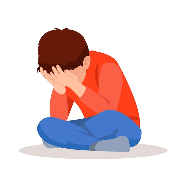 sad crying boy vector illustration