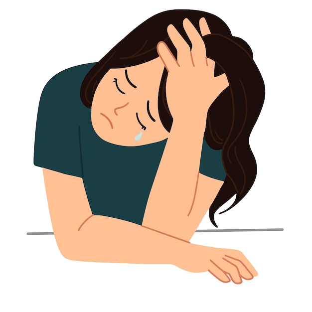 Vector sad and crying woman depressed expression and frustrated illustration