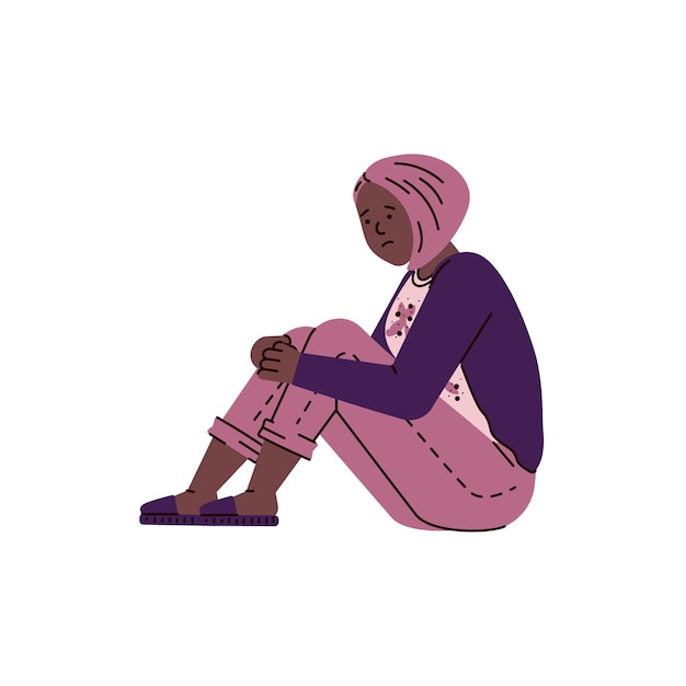 Vector sad depressed woman sitting on the floor