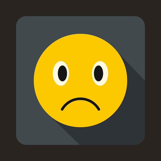 Sad emoticon icon in flat style on a gray background