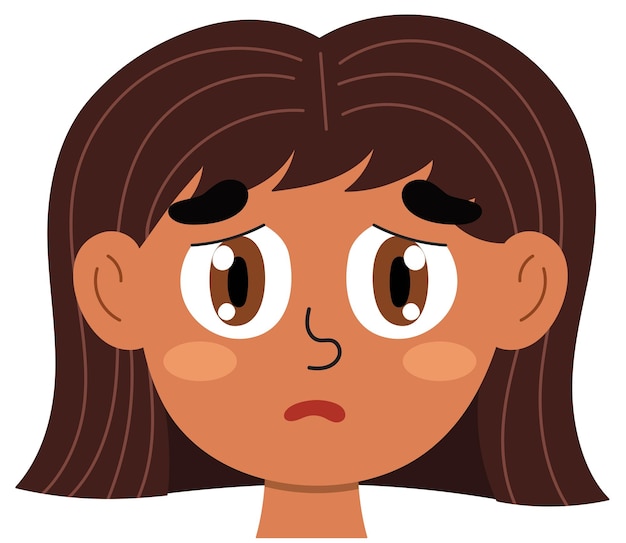 Vector sad emotion face. little girl clipart with emotional expression. feeling concept vector illustration