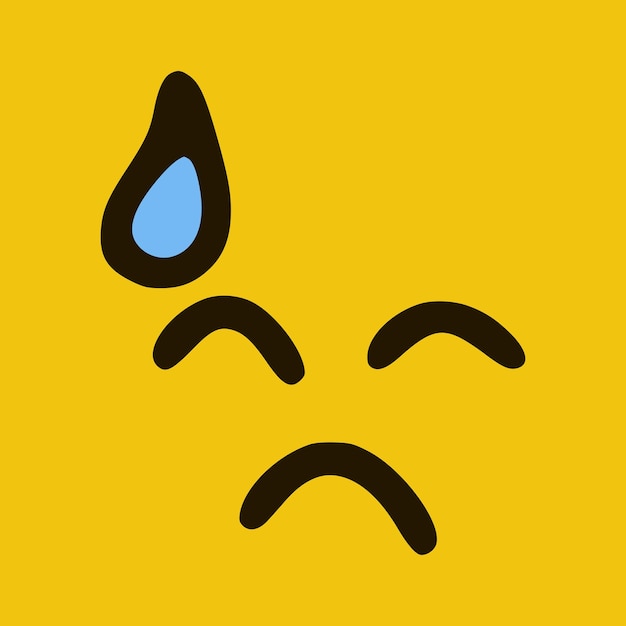 Vector sad face emoticon in doodle style yellow background vector illustration