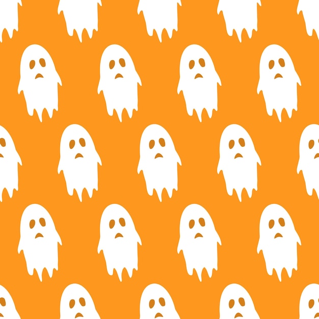 Vector sad ghosts orange vector seamless pattern