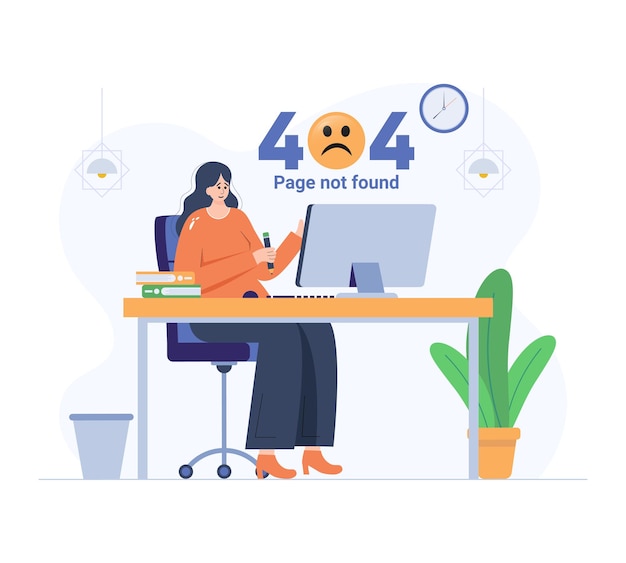 Vector sad girl due to empty state 404 page illustration