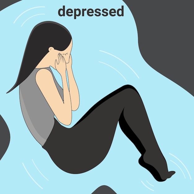 Вектор Печальная девушка в депрессии