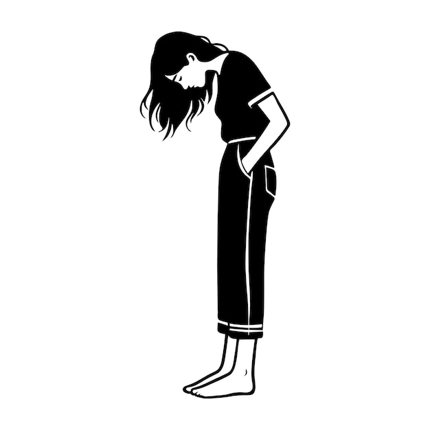 Vector sad girl monochrome clip art vector illustration