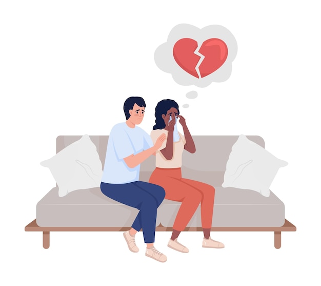 Vector sad girlfriend semi flat color vector characters