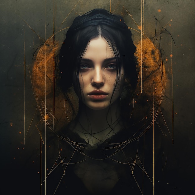 Vector sad gloomy dark emotional feel attractive young female face