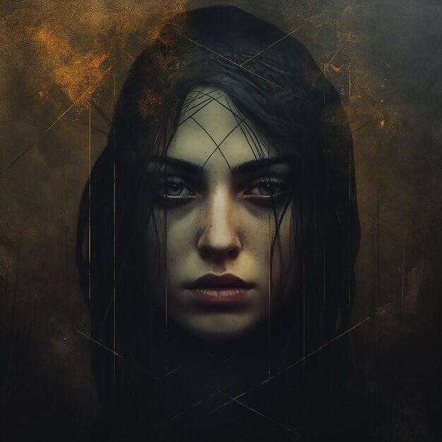 Vector sad gloomy dark emotional feel attractive young female face