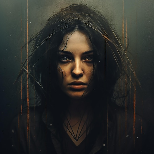 Vector sad gloomy dark emotional feel attractive young female face