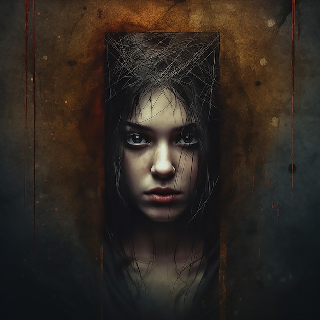 Vector sad gloomy dark emotional feel attractive young female face