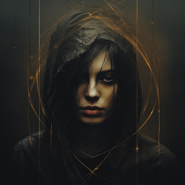 Vector sad gloomy dark emotional feel attractive young female face