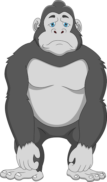 Cartone animato triste gorilla su sfondo bianco