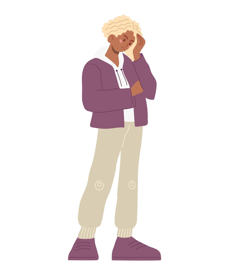 Vector sad guy with problems teenager's psychological problems young male character in cartoon style