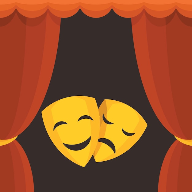 Грустный и счастливый театр маскирует символы драмы и комедии, изолированные на прозрачном фоне