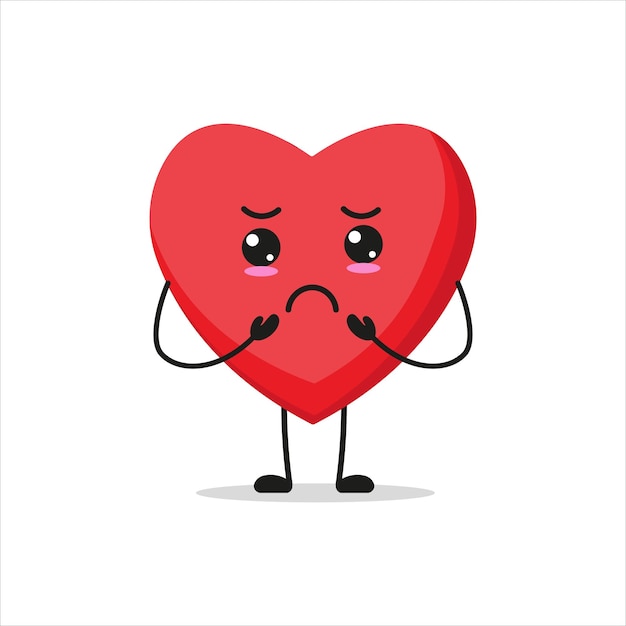 Sad heart character Funny depressing Heart without friend cartoon emoticon in flat style