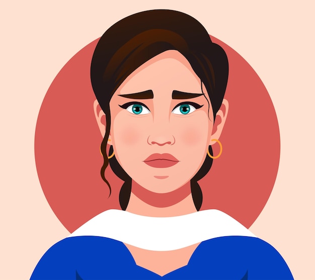 Vector sad indian woman in traditional dress portrait of a beautiful girl