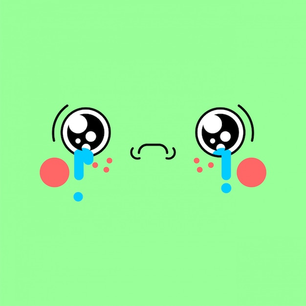 Vector sad kawaii face cute cartoon. funny crying