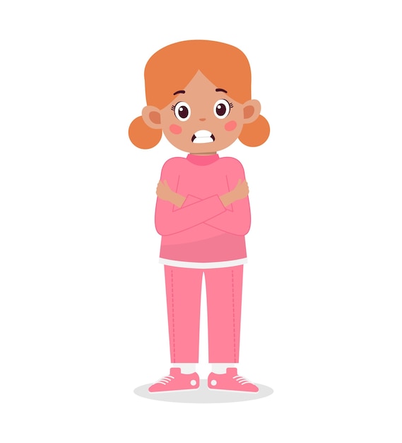 Sad kid girl get flue and cold cartoon illustration