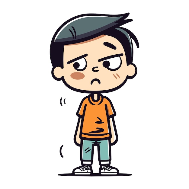 Vector sad little boy retro cartoon vector illustration