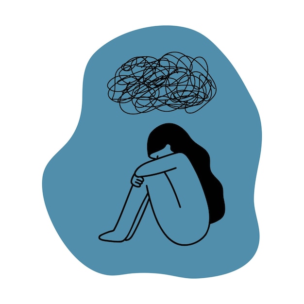 Vettore concetto di donna triste e solitaria problemi e difficoltà psicologiche disagio depressione stress