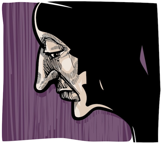 Вектор Профиль грустного человека в темноте художественная иллюстрация рисунка