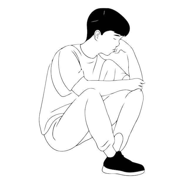 Vector sad man sitting on the floor sad guy