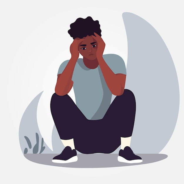 Vector sad man suffering from depression vector illustration