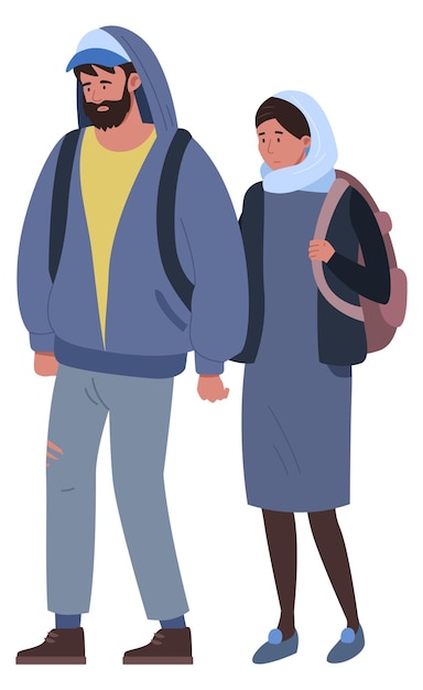 Sad muslim couple standing together islamic man and woman