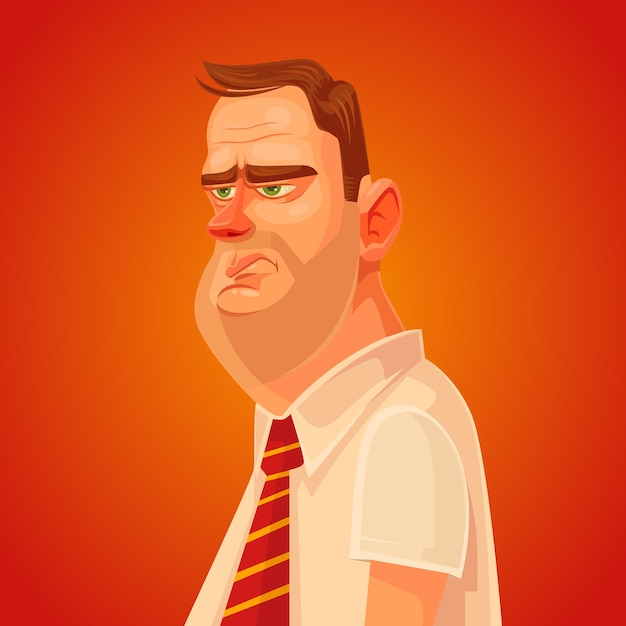 Vector sad office worker man character.