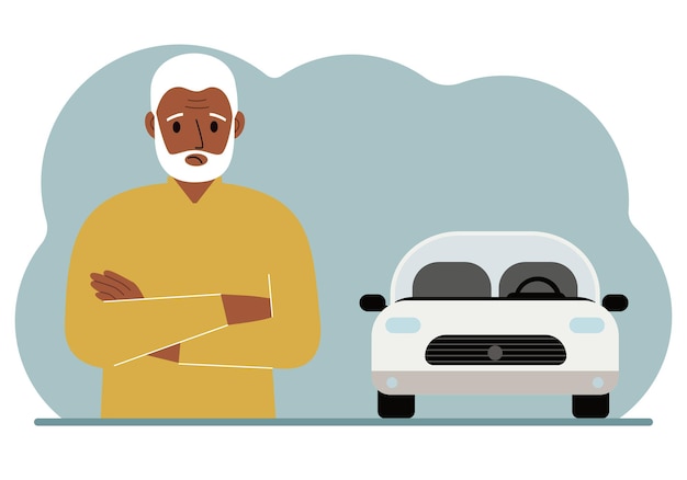 Sad old man next to a beautiful white car Vector