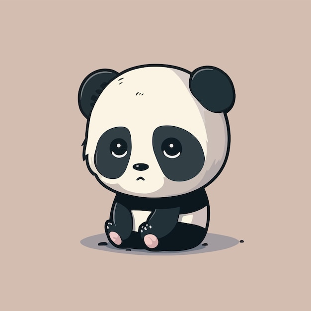 A sad panda bear sitting on a brown background