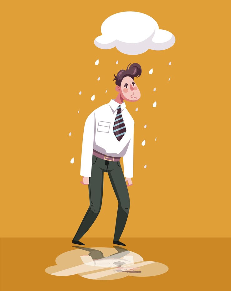 वेक्टर sad people businessman office workers standing under rain abstract design element concept