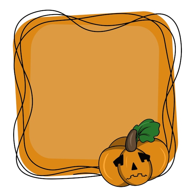 Sad pumpkin orange bright square Halloween frame copy space cartoonstyle vector