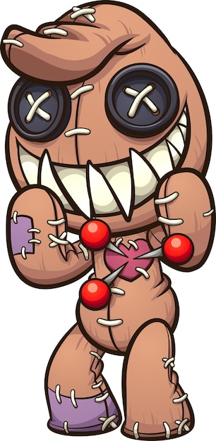 Vector sad sitting voodoo doll with pins