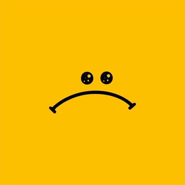 Vector sad smile illustration in cartoon style in black color and yellow background
