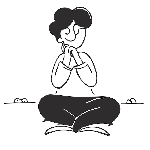 ベクトル 地面に座っている悲しいティーンエイジャーは ⁇ 手描きの平らなスタイリッシュな漫画のステッカーを描きました ⁇