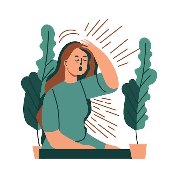 Vector sad unhappy girl depression concept flat vector illustration depressed unhappy girl mental health