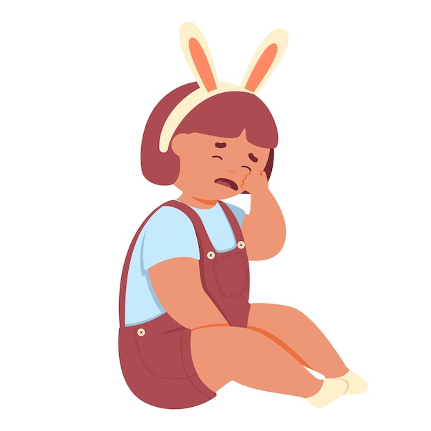 Vector sad and upset little girl is crying