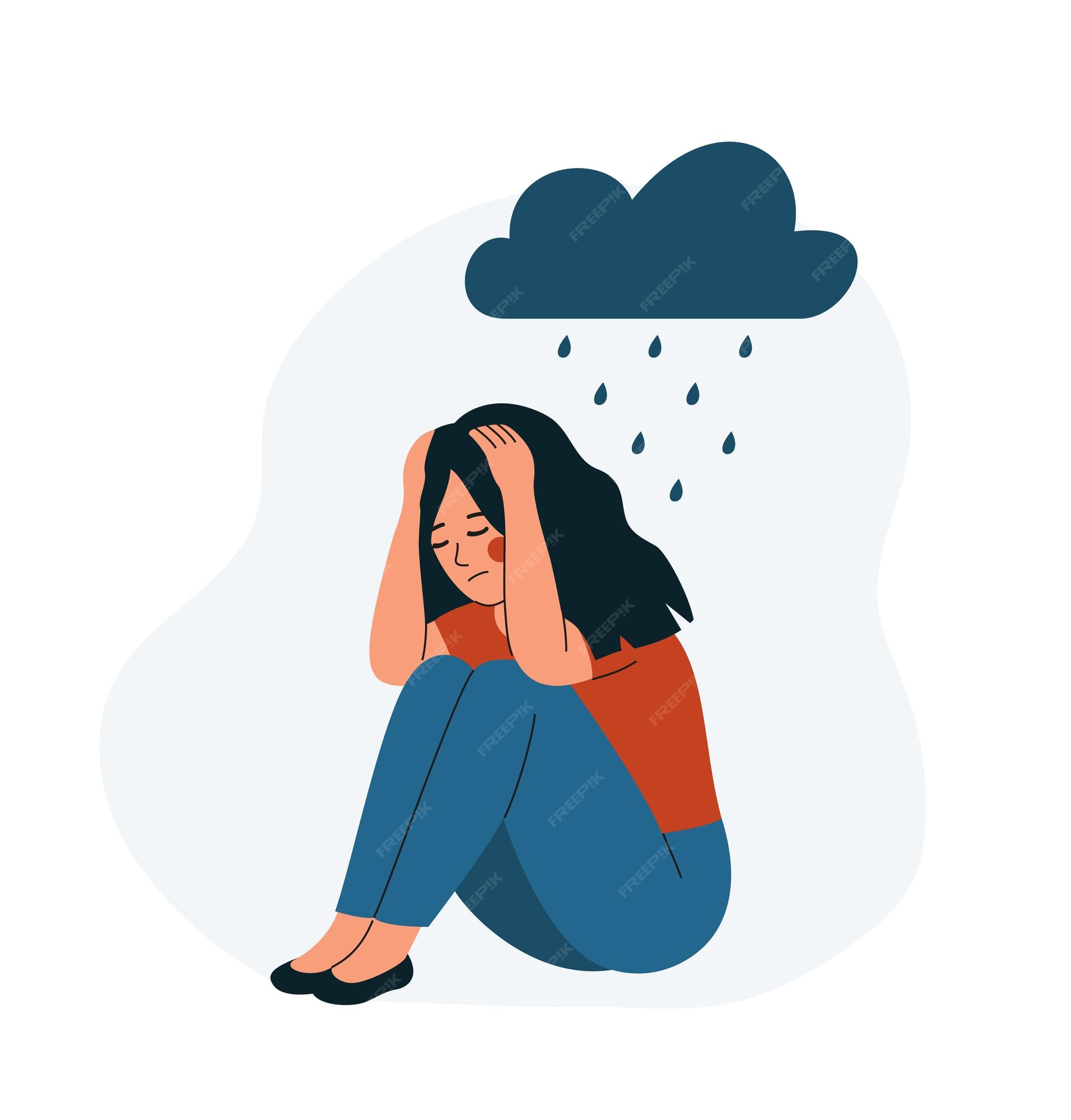 Premium Vector | Sad woman sitting depressed girl sitting in the rain ...