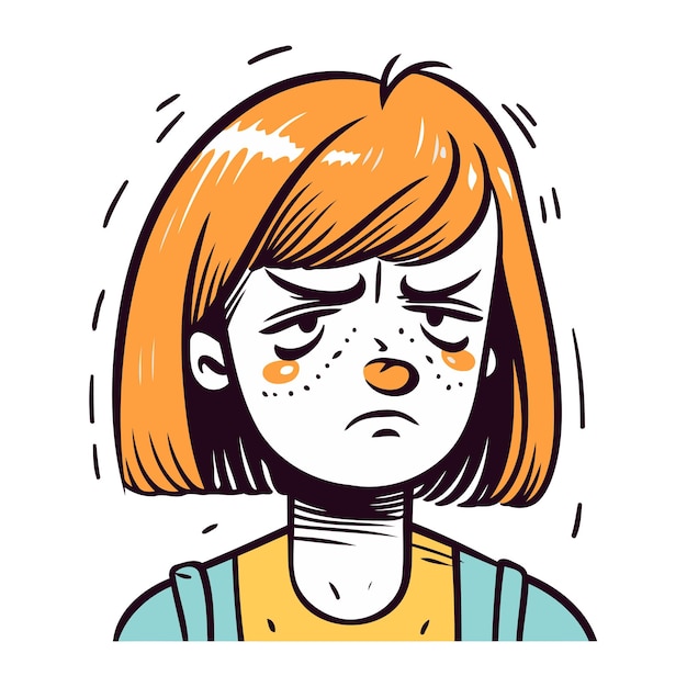 Vector sad woman with pimples on her face vector illustration in cartoon style